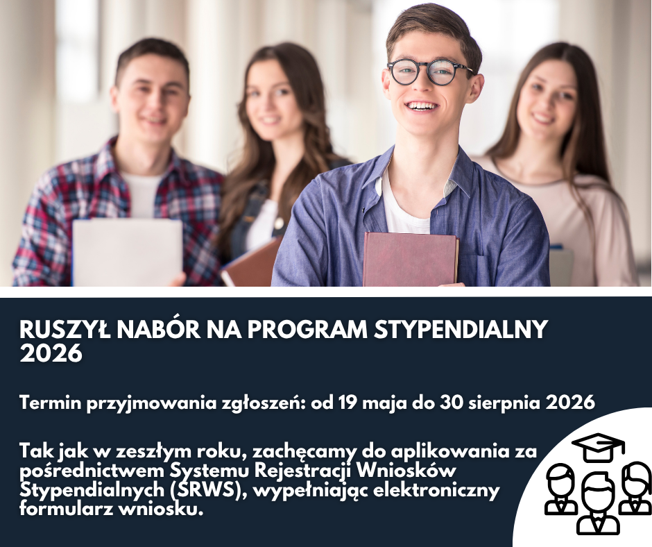 Plagát náboru do štipendijného programu PLus – Aktywny Student 2026, termín prihlášok 19. mája – 30. augusta 2026