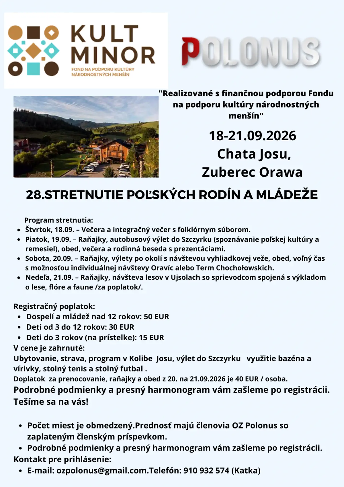 Pozvánka na 28. stretnutie poľských rodín a mládeže v Zuberci 18. až 21. septembra 2026