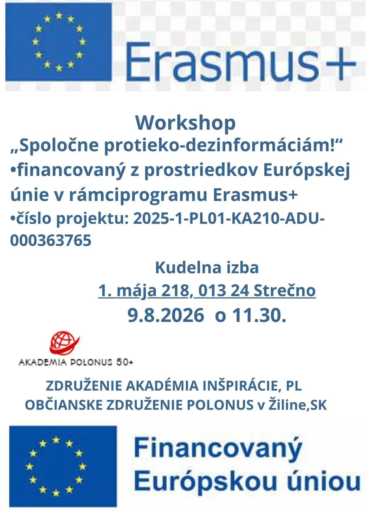 Plagát workshopu Spoločne proti eko-dezinformáciám v Strečne 9. augusta 2026