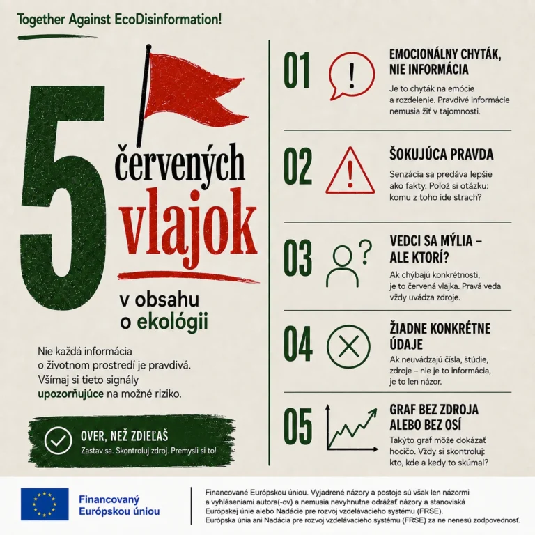 Informačný banner: päť červených vlajok v obsahu o ekológii