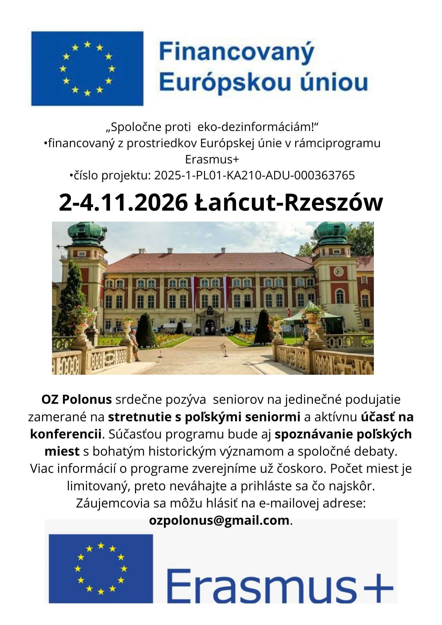 Pozvánka OZ Polonus na podujatie Spoločne proti eko-dezinformáciám v mestách Łańcut a Rzeszów, 2. až 4. novembra 2026