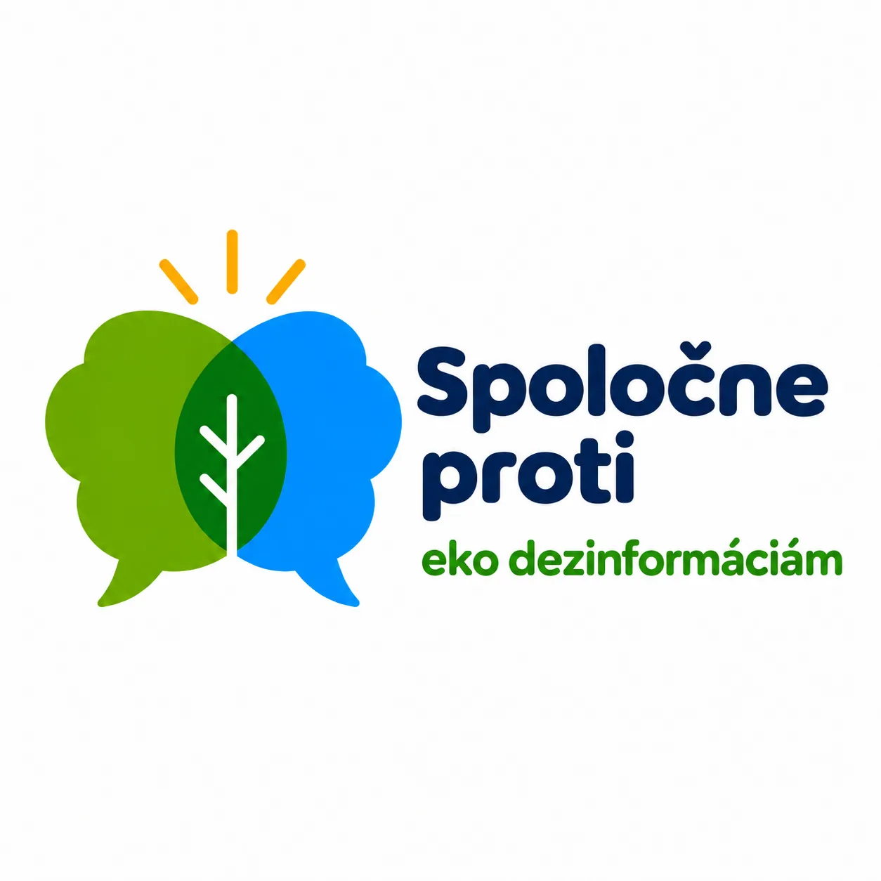 Logo projektu Spoločne proti eko-dezinformáciám s motívom stromu a dvoch komunikačných bublín