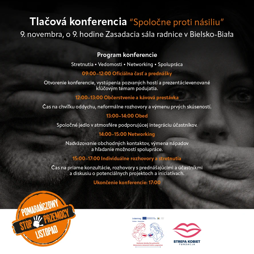 Slovenský plagát s programom konferencie Spoločne proti násiliu.